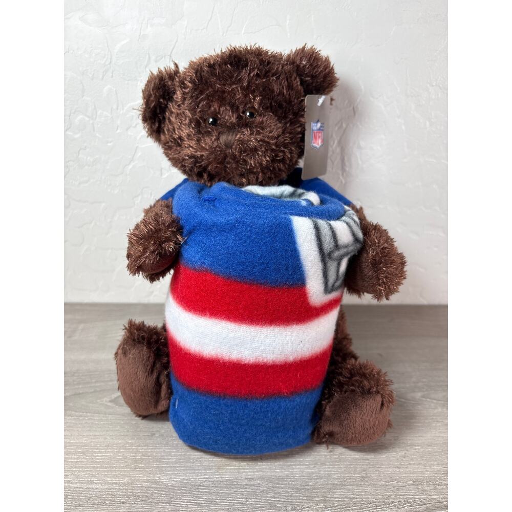NWT New York Giants Plush Brown Teddy Bear Stuffed Animal & Blanket NFL Football
